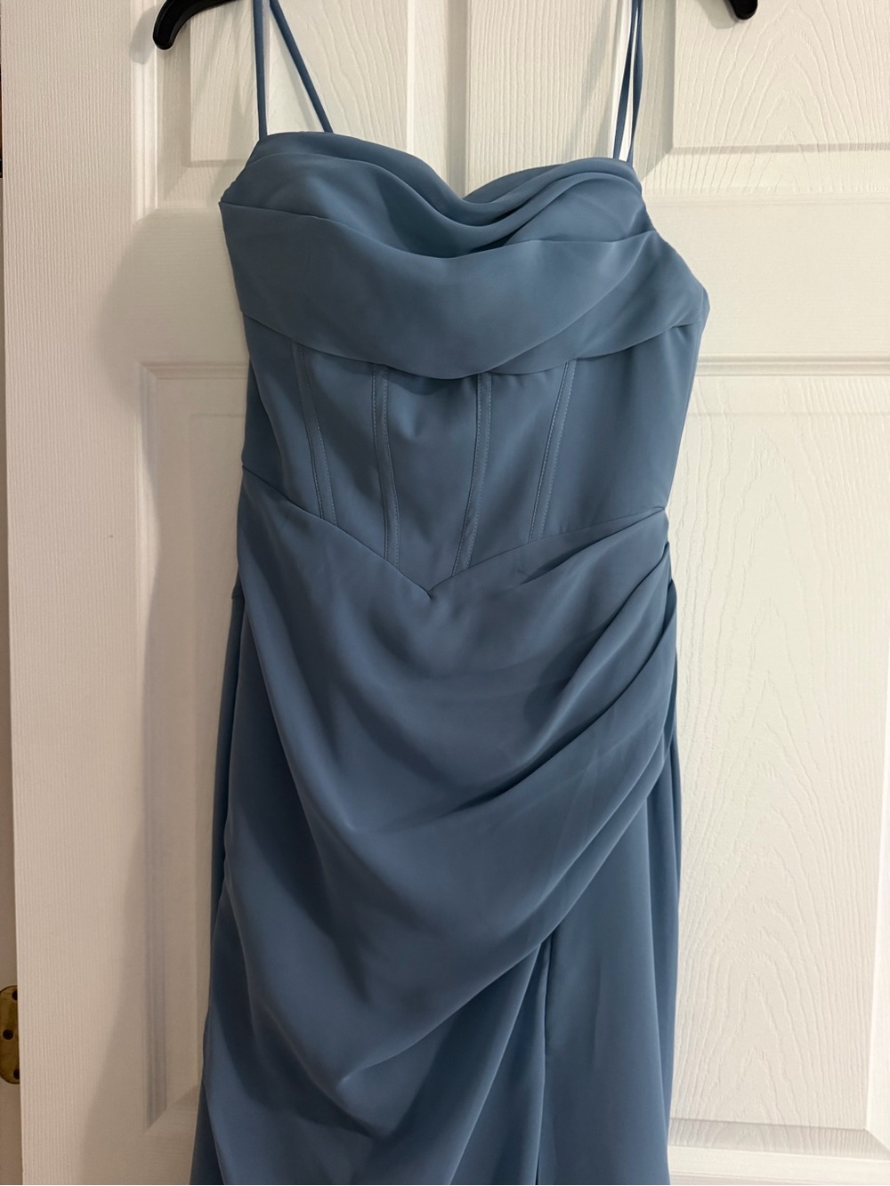 Christina Wu Slate Blue Draped Gown